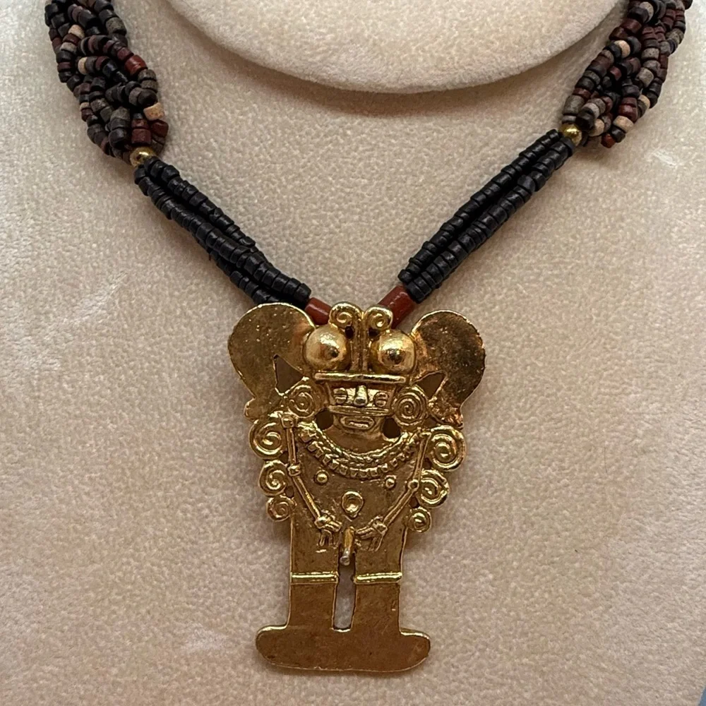 Pre-Columbian Inspired Gold Pendant Necklace – Fertility Deity Design